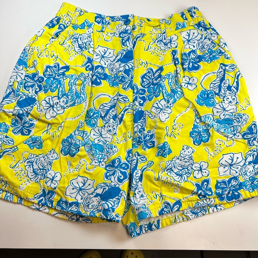 Lilly Pulitzer Vintage Yellow Blue Monkey Print Short Size 4 Waist 26" Inseam 4"